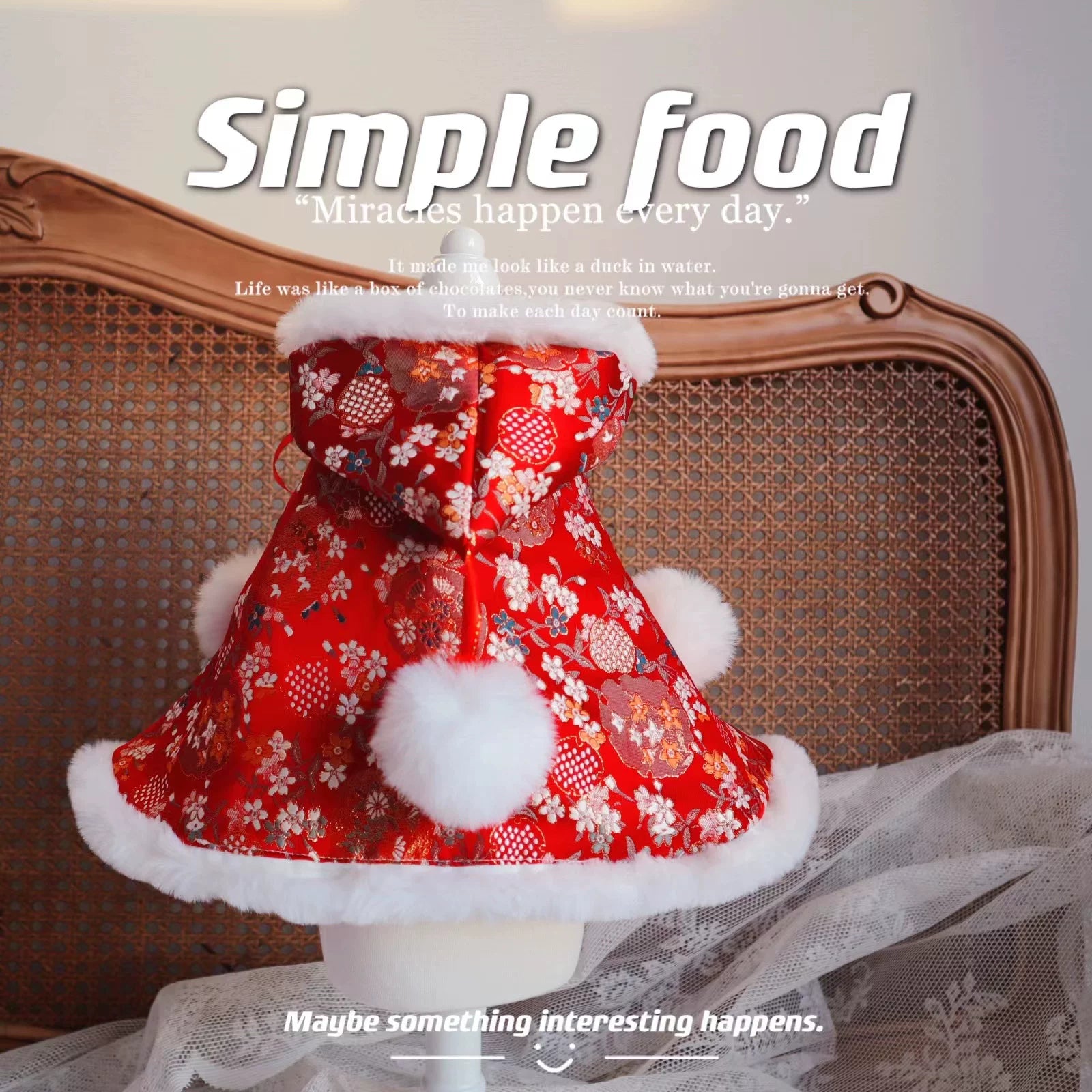 Red Chinese New Year Cat Outfit, Dog Clothes for Small Dogs