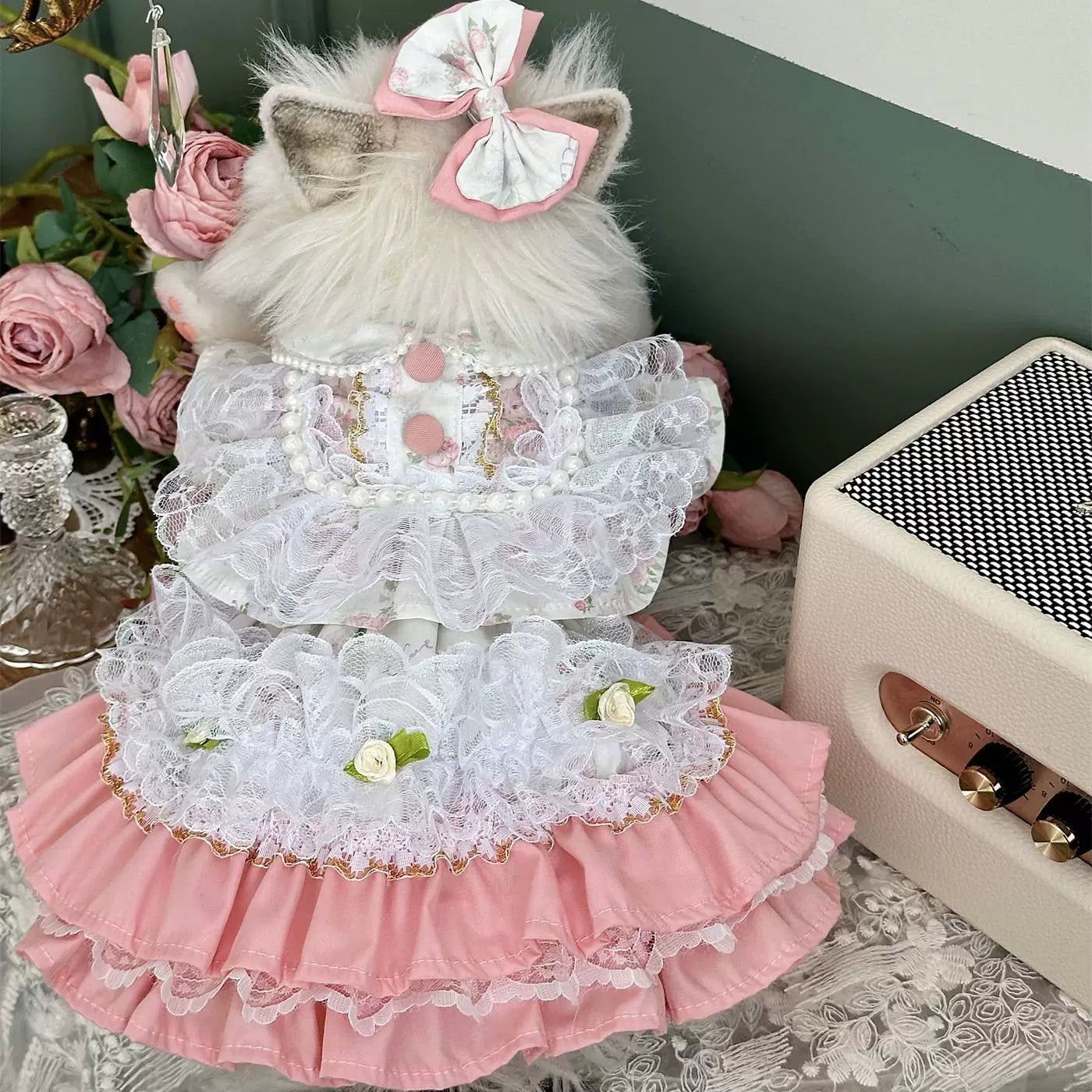 Lace Flower Cat Dress, Small Dog Dress