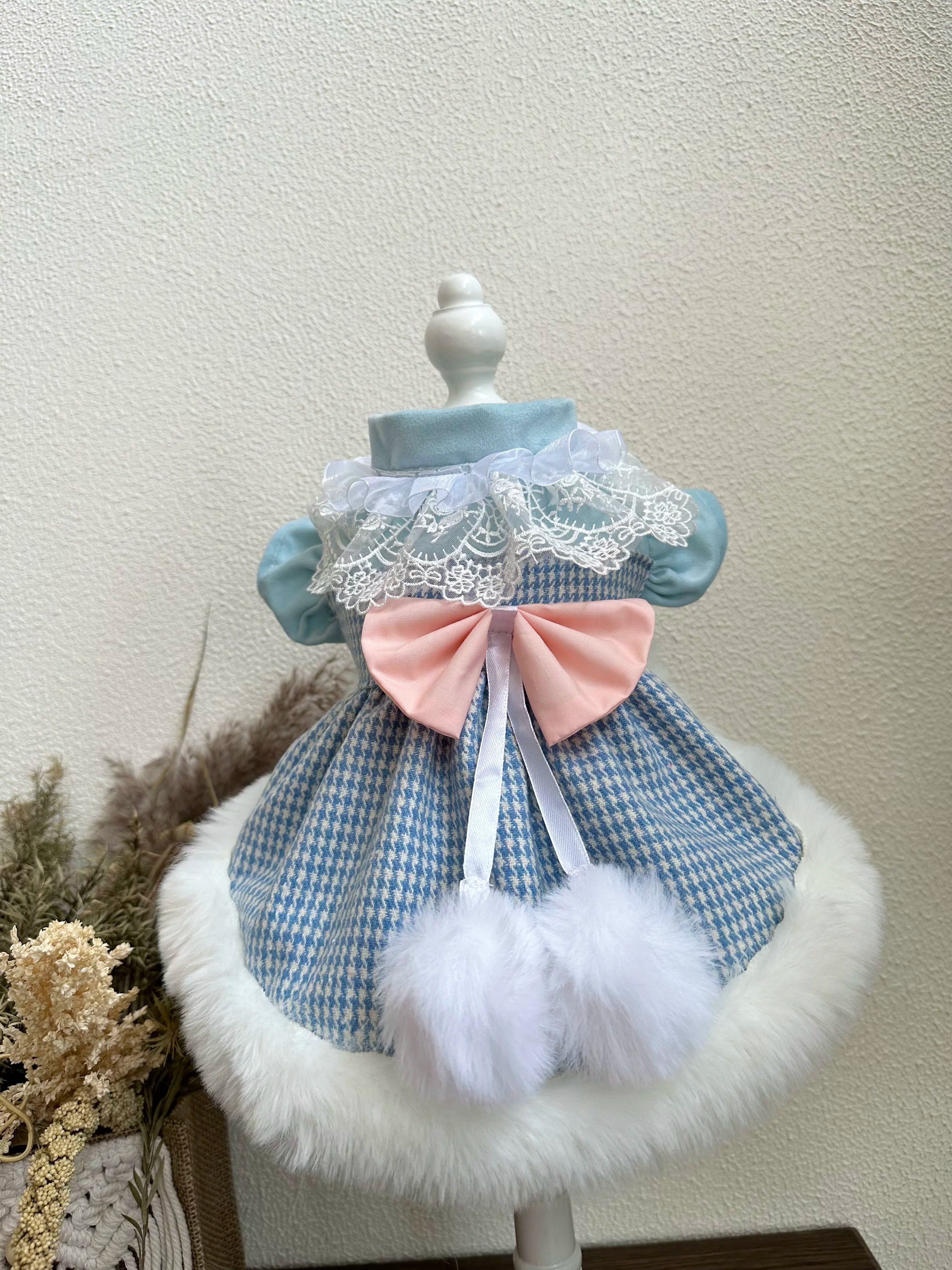 Blue Pom Pom Cat Winter Clothes, Dog Clothes for Small Dogs