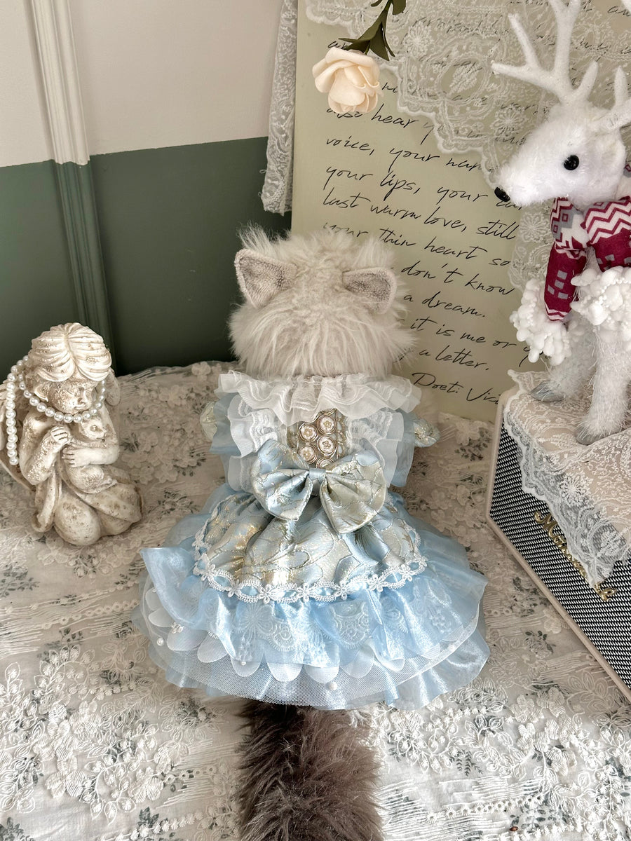 Aqua Satin Lolita Cat Dress, Princess Pet Outfit