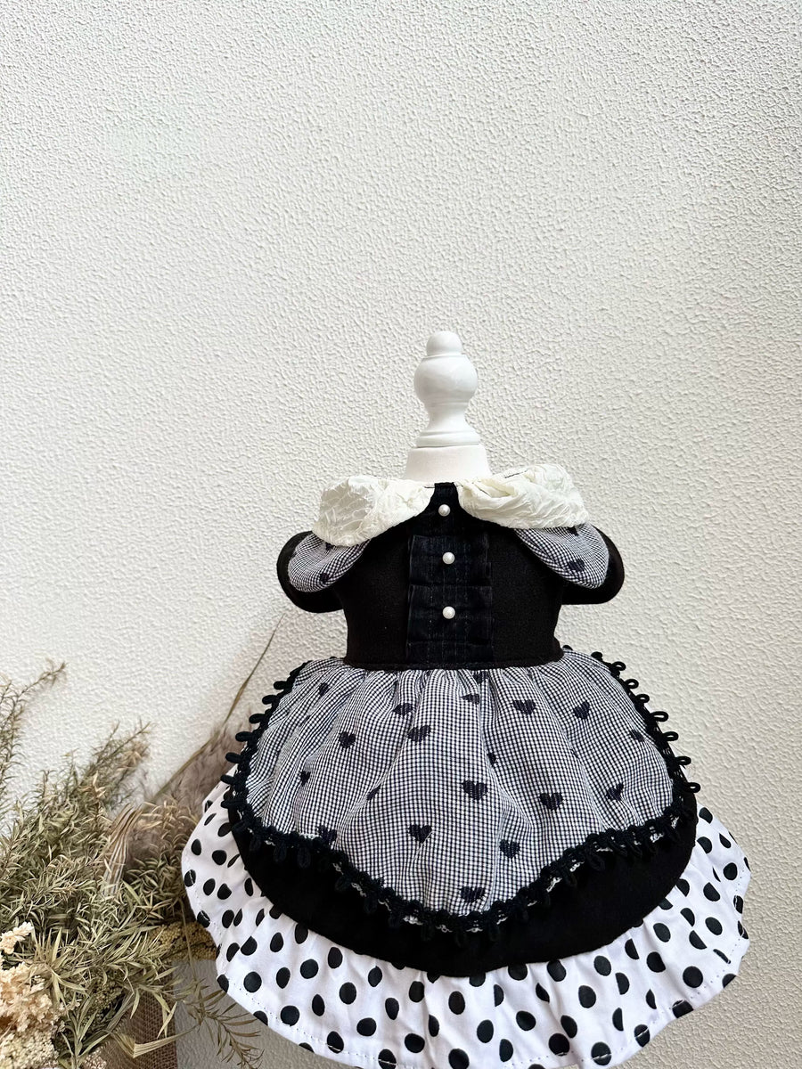 Black Heart Polka Dot Cat Clothes, Dog Clothes for Small Dogs