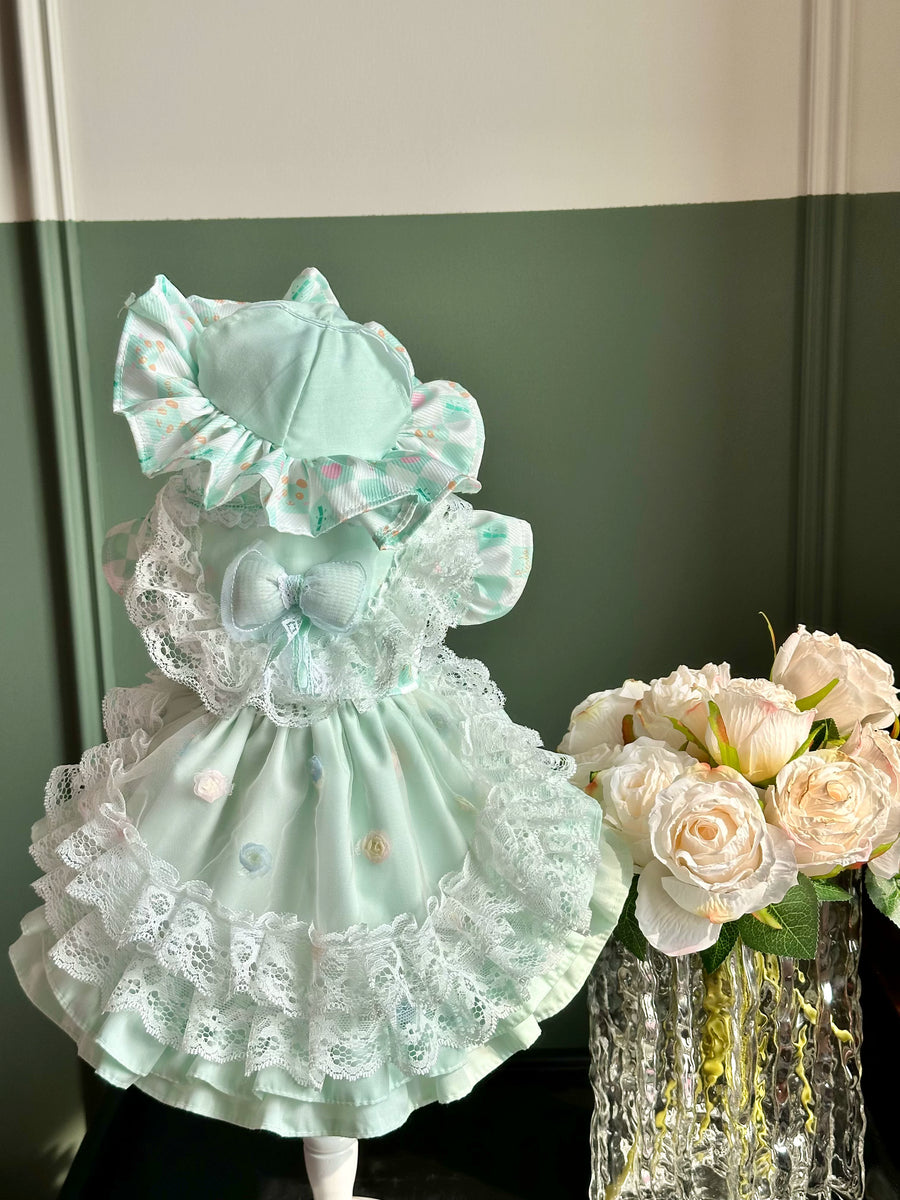 Mint Green Lace Rose Cat Princess Dress, Cat Apparel - image 11