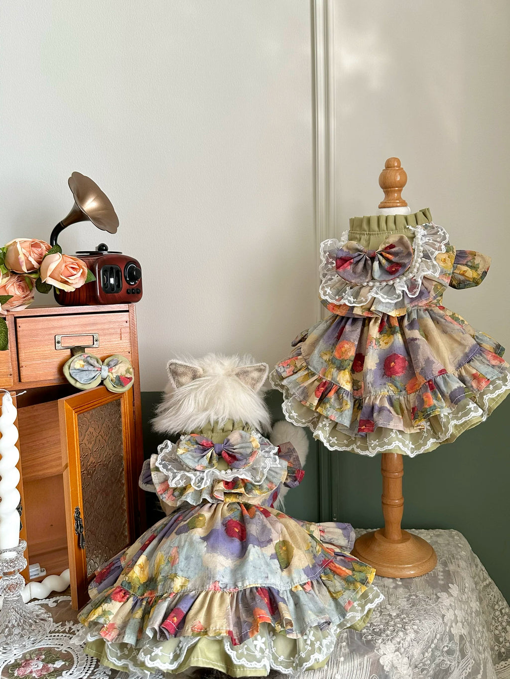 Spring Meadow Picnic Pet Dress with Leash-Friendly Design