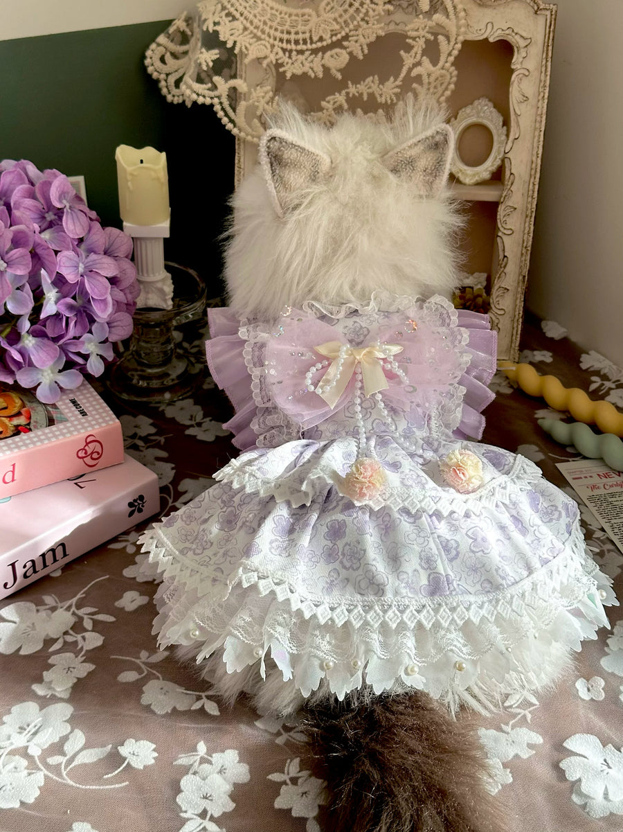 Purple Floral Summer Cat Dress, Small Dog Dress
