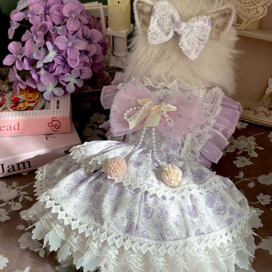 Purple Floral Summer Cat Dress, Small Dog Dress