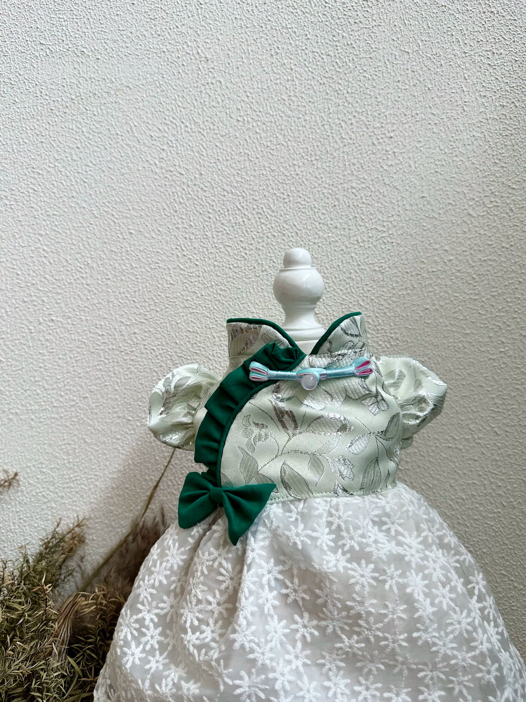 Green Chinese Style Cat Dress, Dog Clothes for Small Dogs