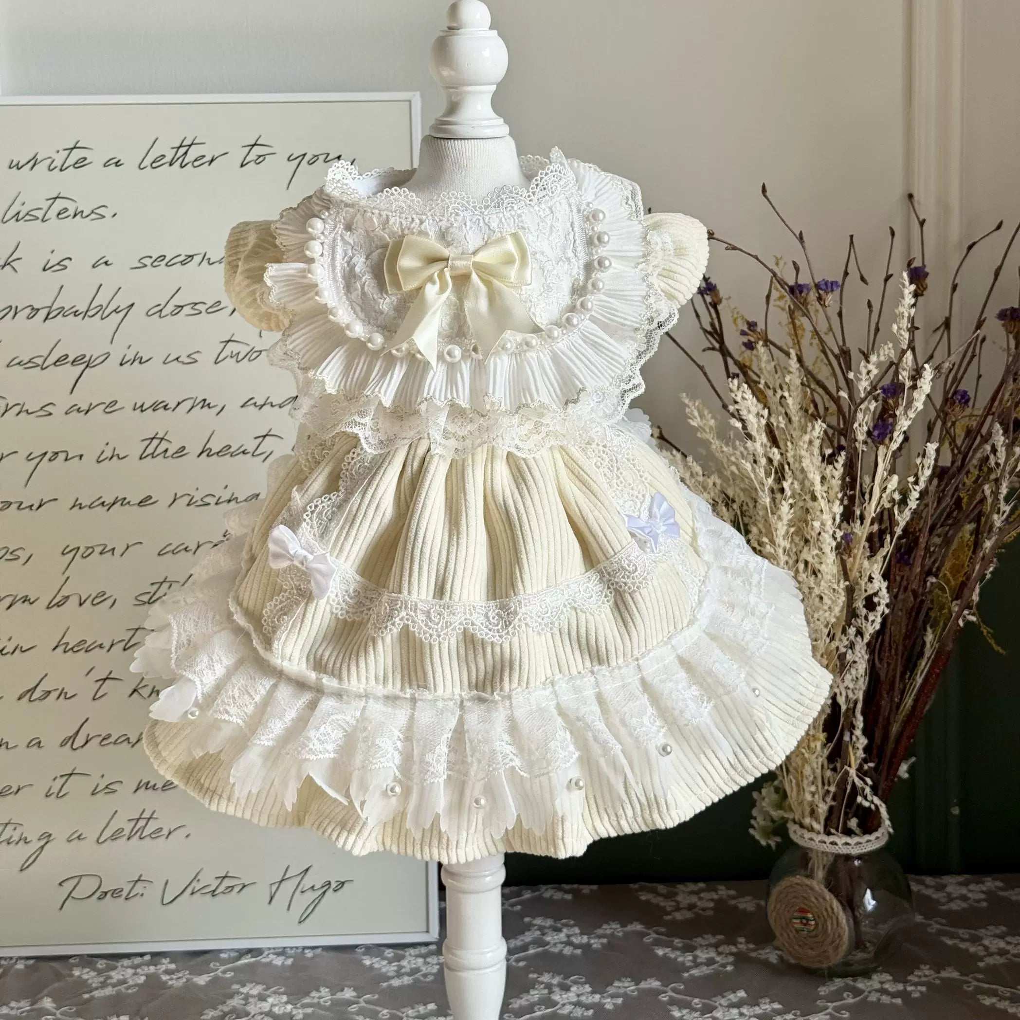 Cream Birthday Cat Dress, Warm Small Dog Clothes