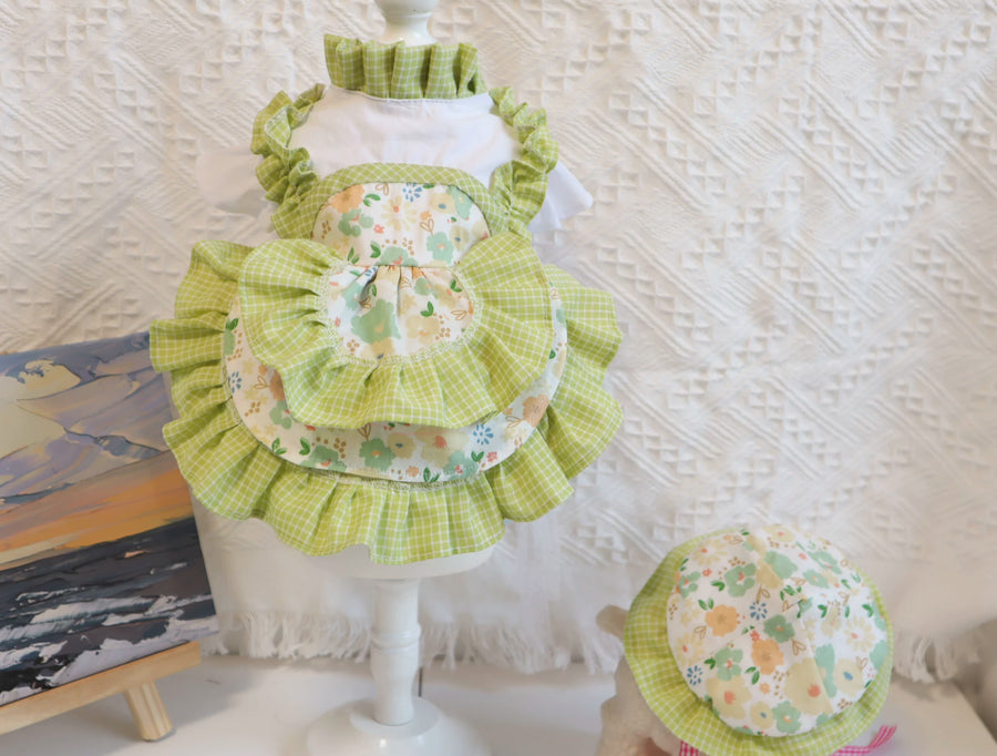 Green Pumpkin Plaid Cat Dress, Cute Dog Clothes Outfit