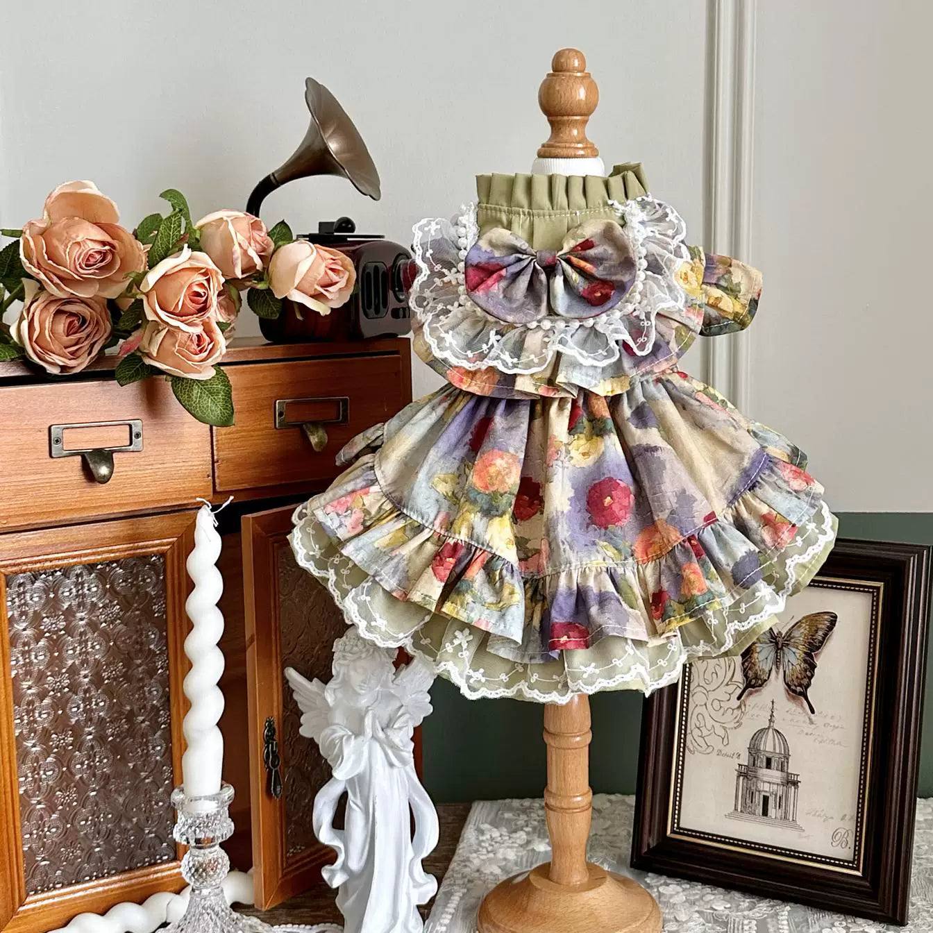 Spring Meadow Picnic Pet Dress with Leash-Friendly Design