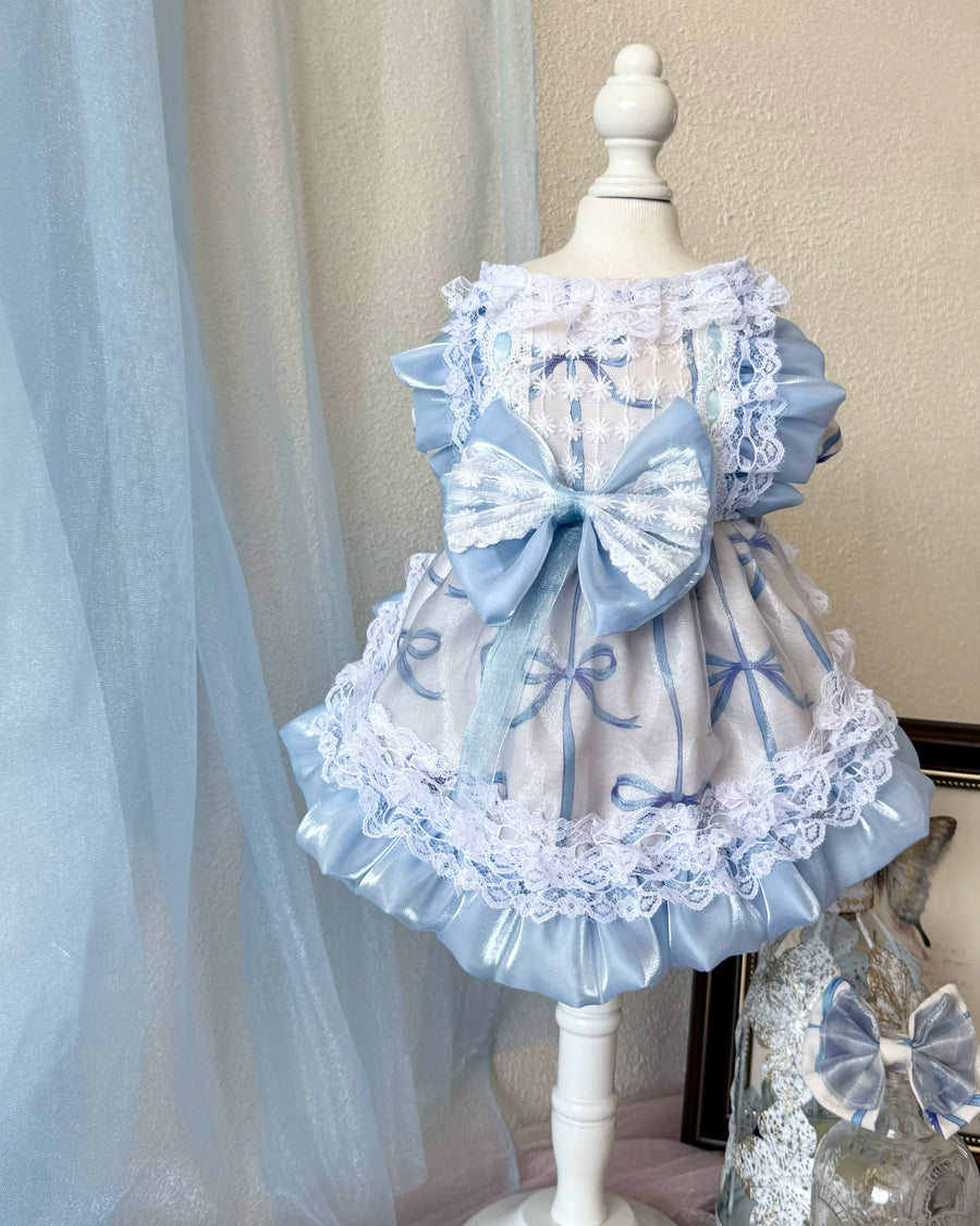 Gray Blue Bow Cat Dress, Dog Clothes for Small Dogs