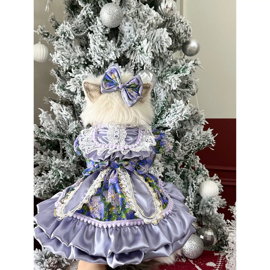 Purple Satin Bunny Ear Cat Outfit, Cute Dog Clothes