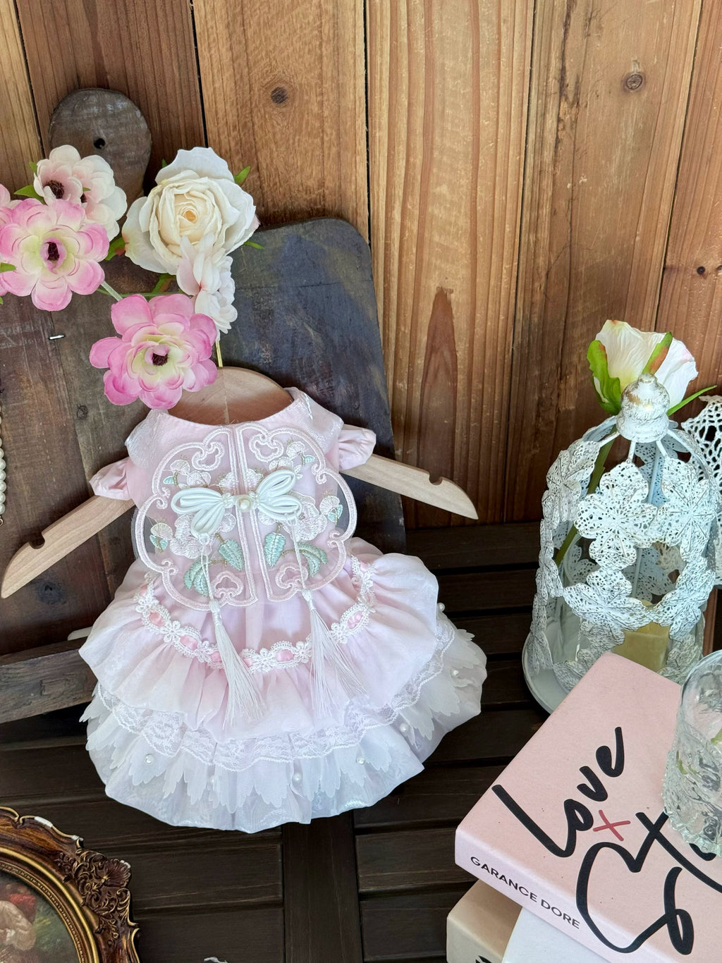 Pink Embroidered Chinese Style Pet Dress for Small Dogs