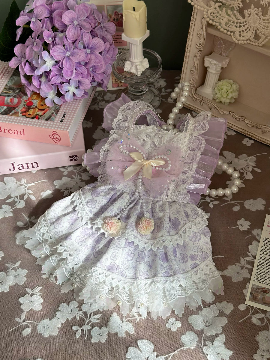 Purple Floral Strap Pet Dress for Cats and Small Dogs