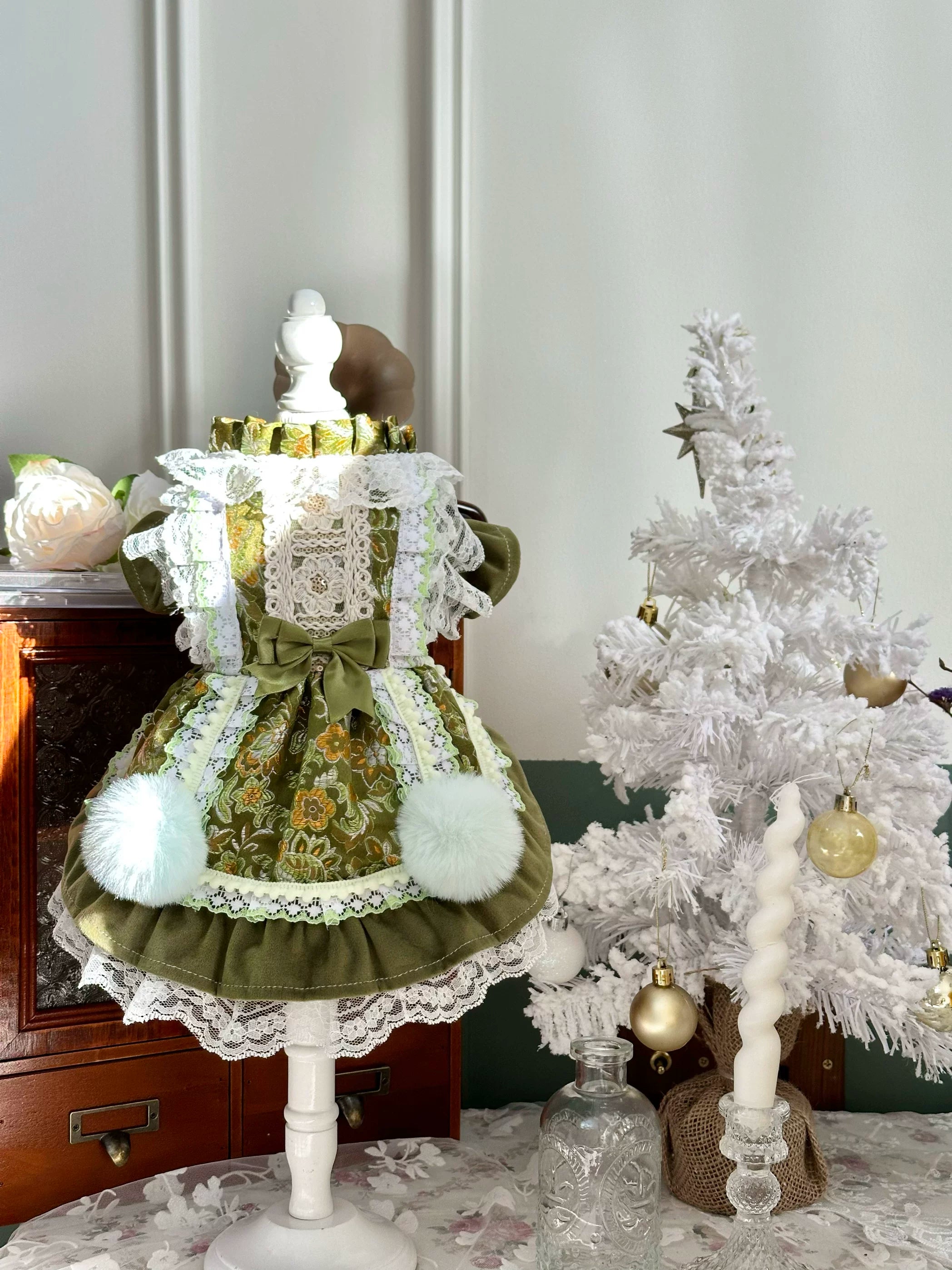Vanilla Green Satin Cat Clothes, Small Dog Clothes