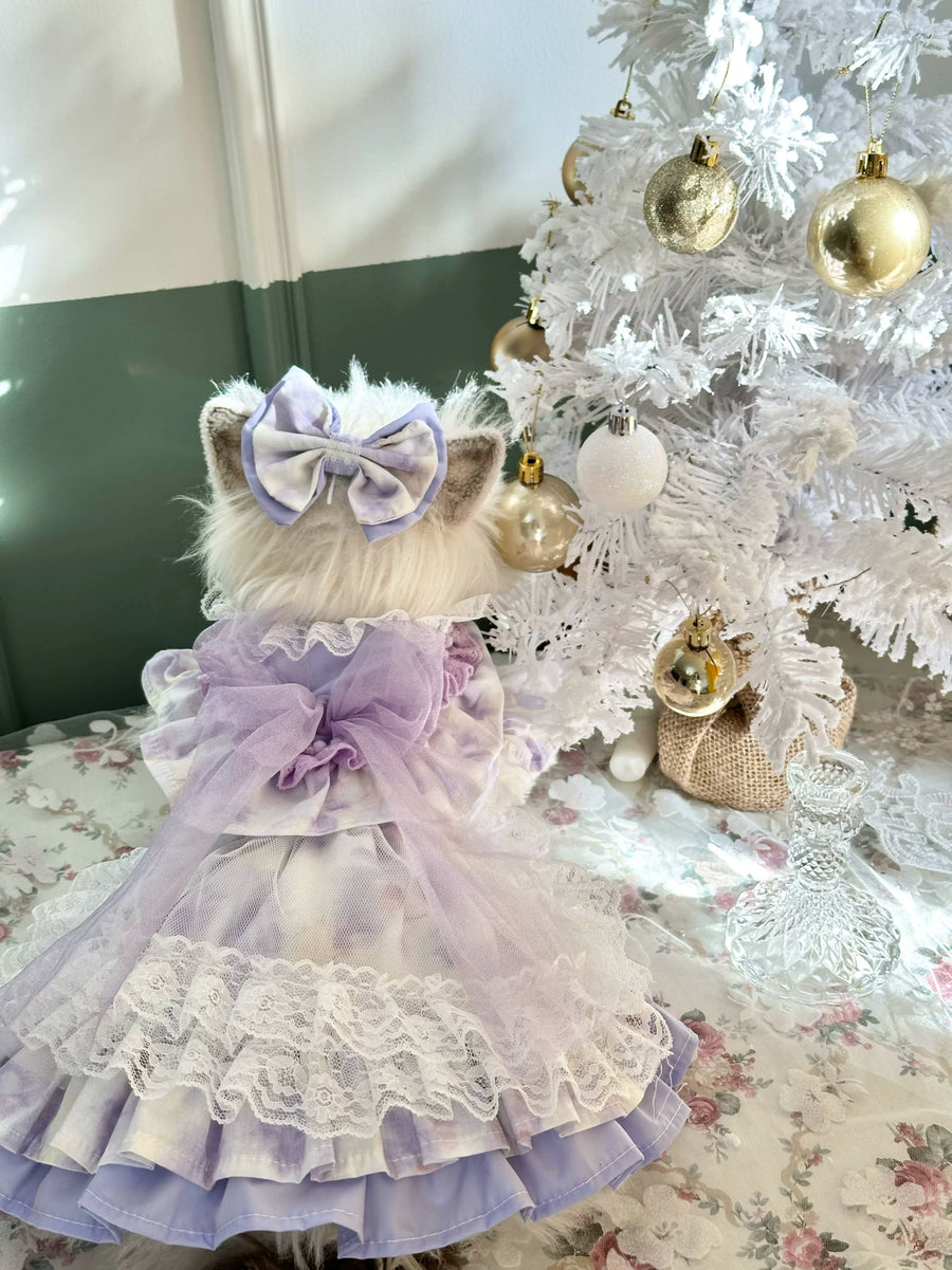 Purple Feather Lace Tulle Pet Dress, Cat Princess Dress - image 1