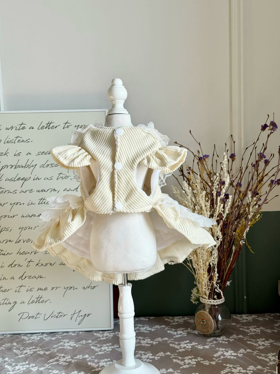 Cream Birthday Cat Dress, Warm Small Dog Clothes