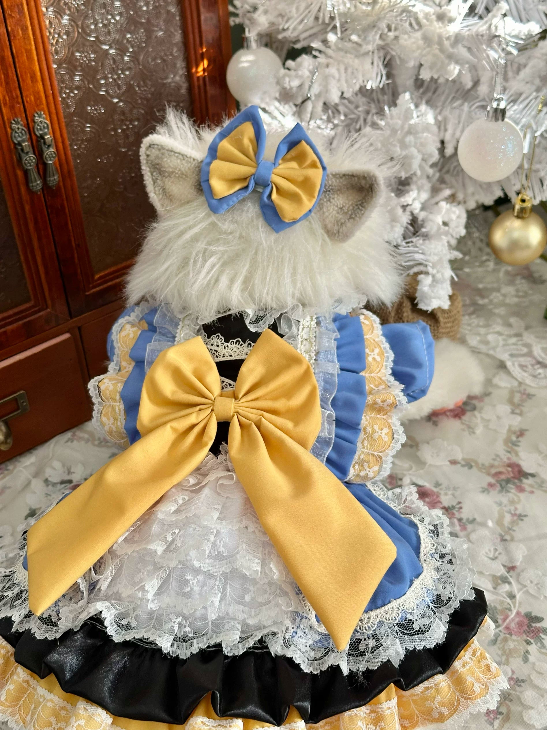 Rontop Yellow Blue Lace Pet Dress for Cats and Small Dogs