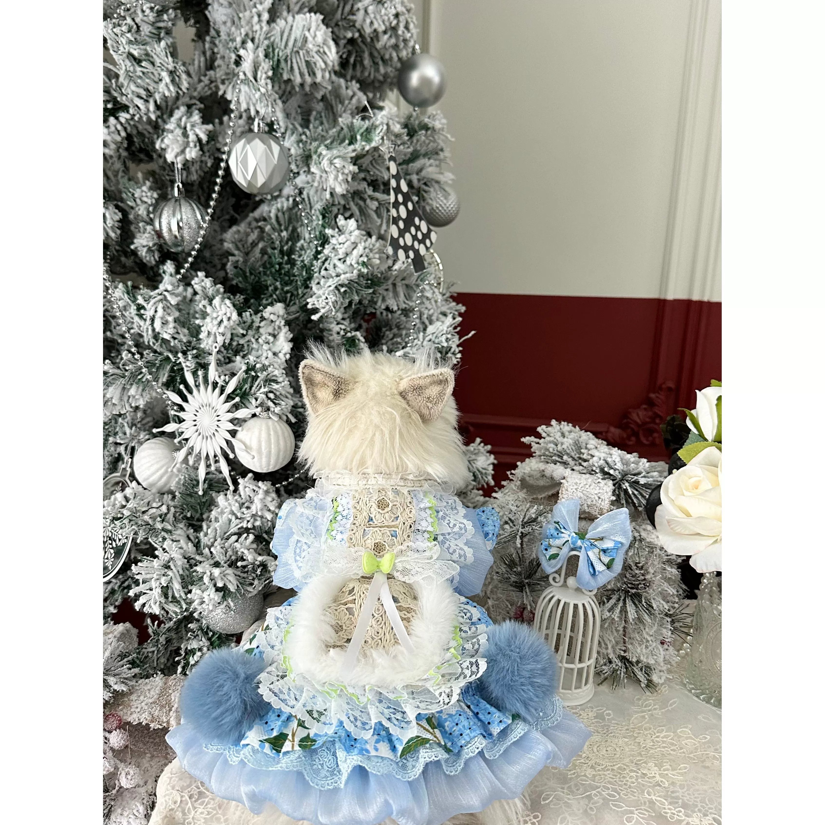 Light Blue Hydrangea Cat Apparel, Pet Clothes
