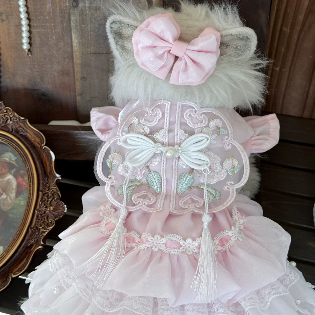 Pink Embroidered Chinese Style Pet Dress for Small Dogs