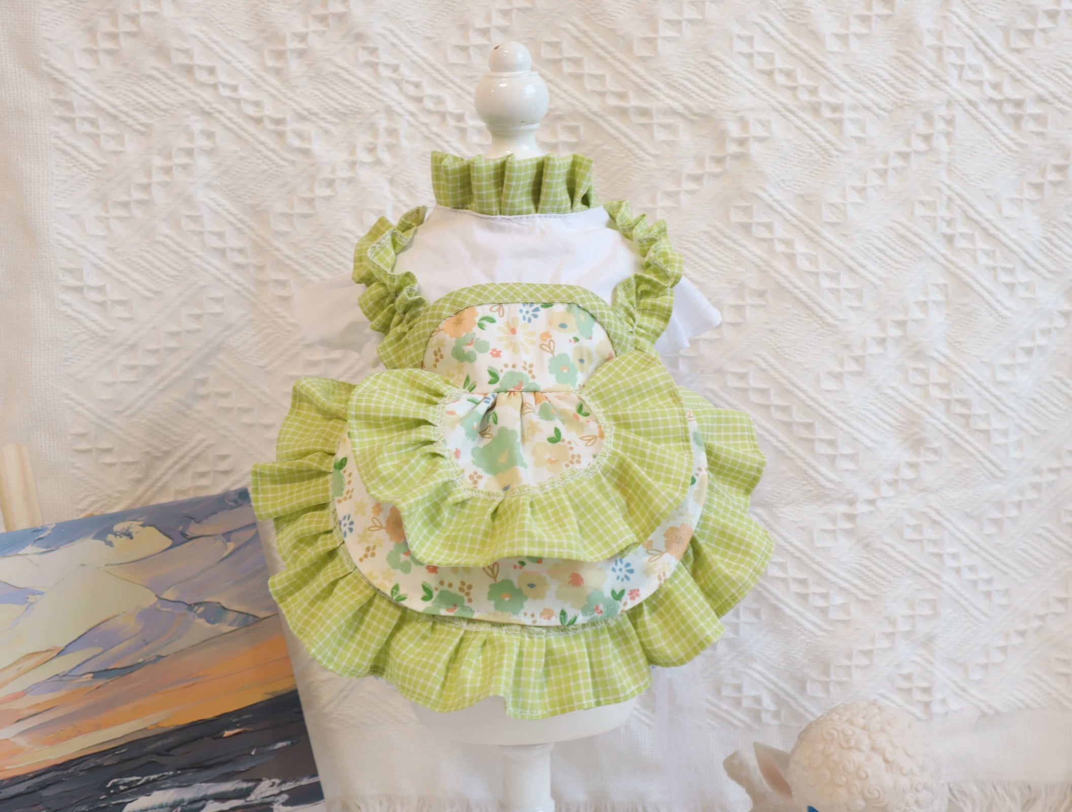 Green Pumpkin Plaid Cat Dress, Cute Dog Clothes Outfit