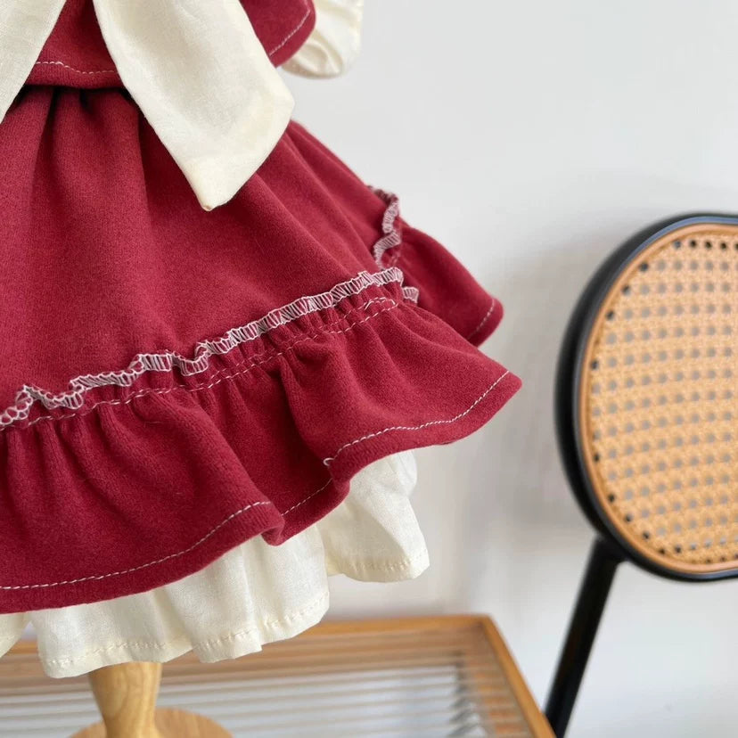 Sweet Bow Sleeve Cat Dress, Cute Dog Clothes Party Outfit