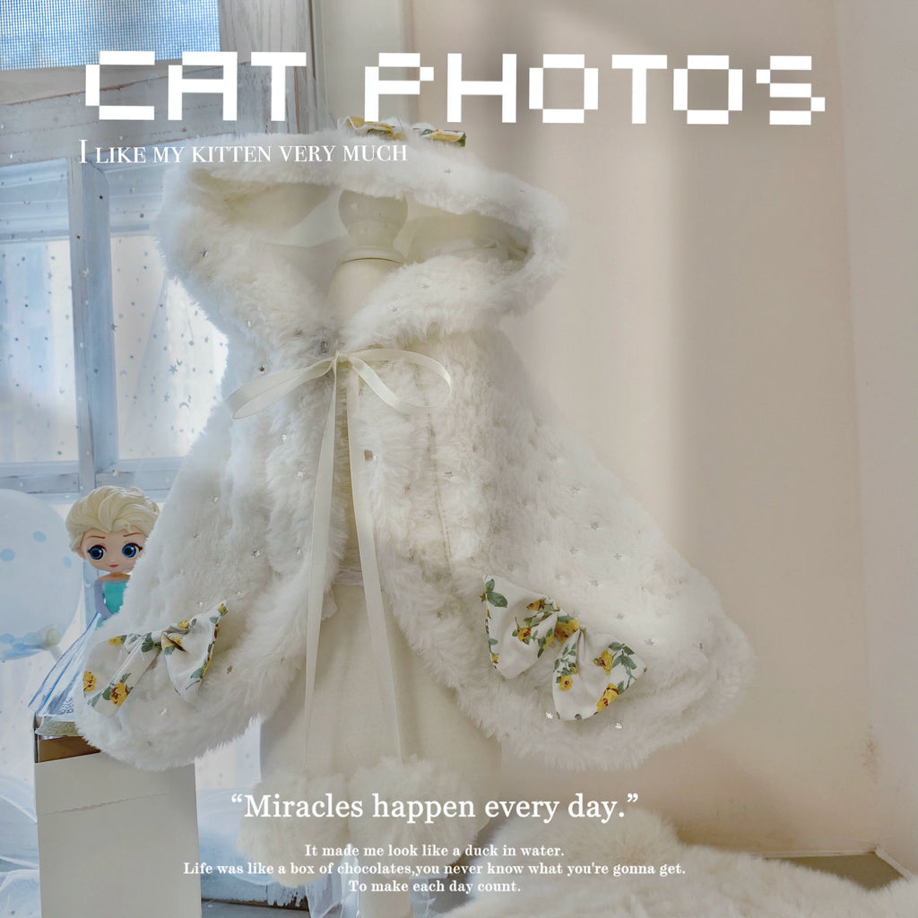 White Faux Fur Cat Winter Clothes, Dog Clothes for Small Dogs