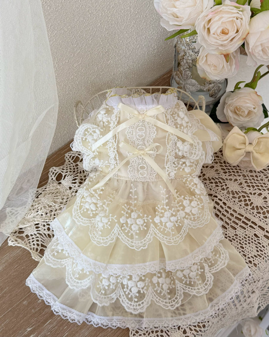 Beige Iridescent Lace Pearl Pet Dress for Cats and Small Dogs - Image 4