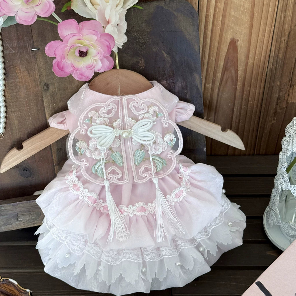 Pink Embroidered Chinese Style Pet Dress for Small Dogs