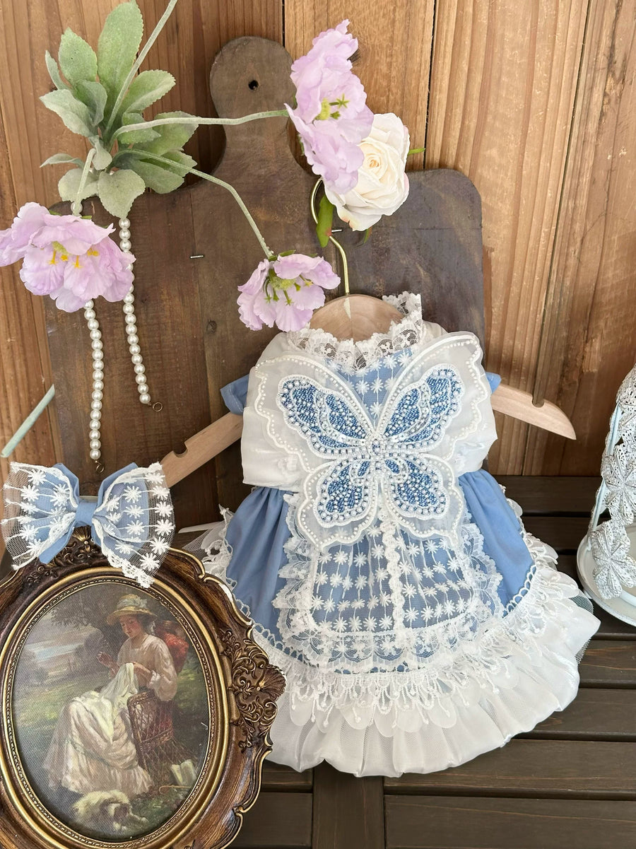 Blue Denim Fairy Cat Princess Dress, Small Dog Outfit