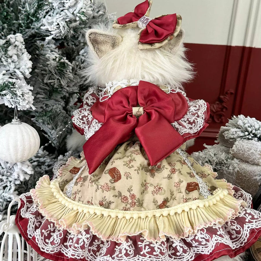 Caramel Floral Cat Dress, Cute Cat Clothes