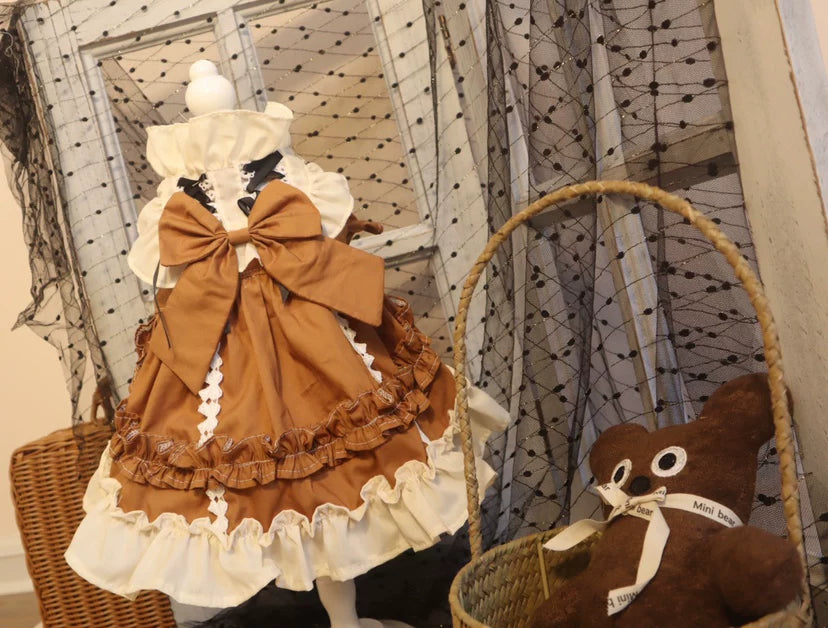 Khaki Bunny Lolita Cat Princess Dress, Dog Clothes for Small Dogs