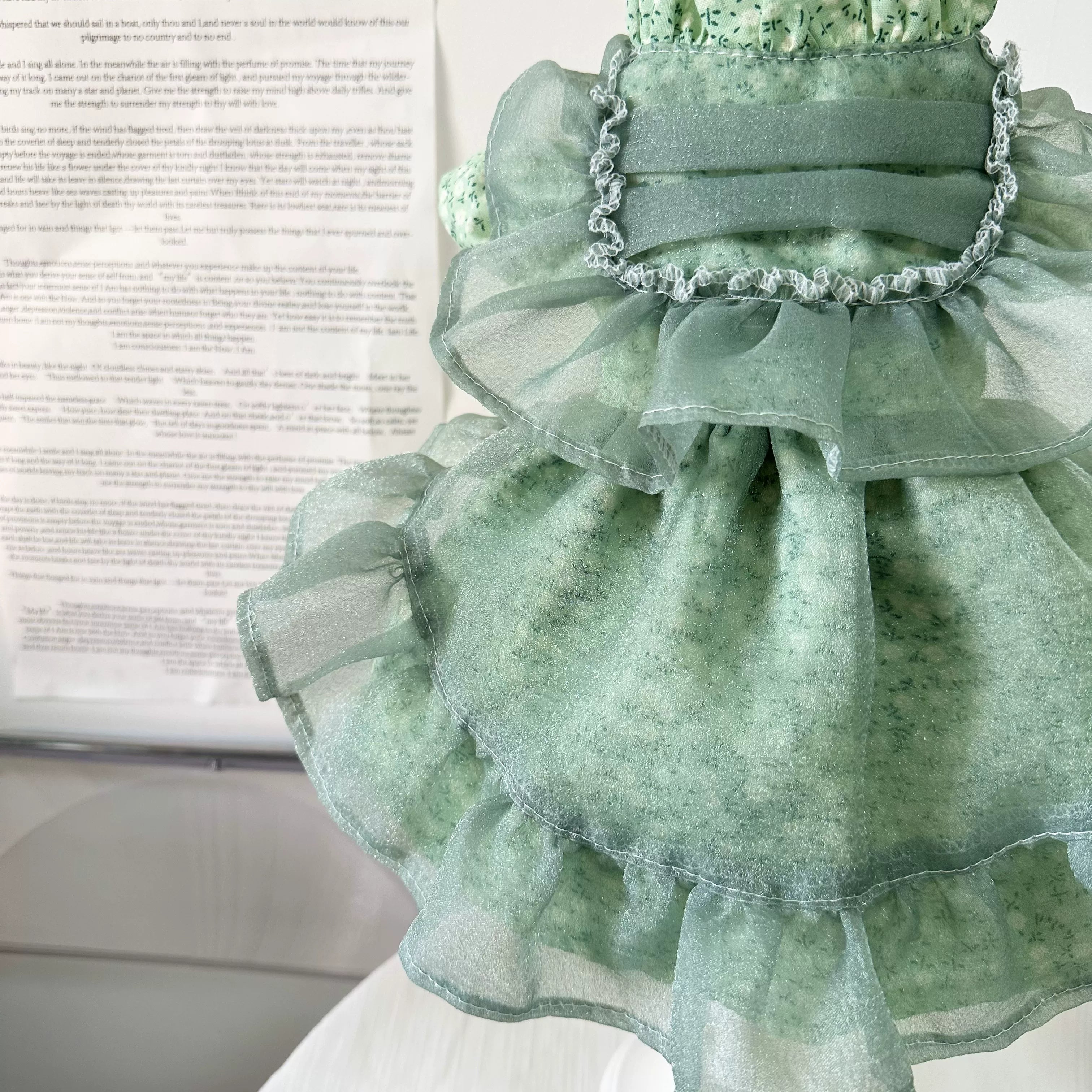 Green Floral Cat Dress, Cute Small Dog Clothes Outfit