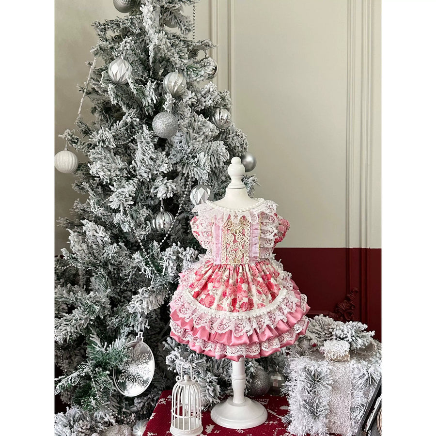 Pink Satin Rose Pet Dress for Cats and Small Dogs