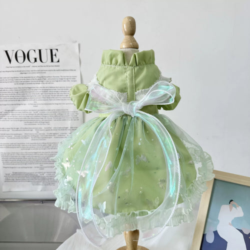Original Handmade Custom Pet Cat Dog Green Small Fresh Laser Shiny Bow Skirt