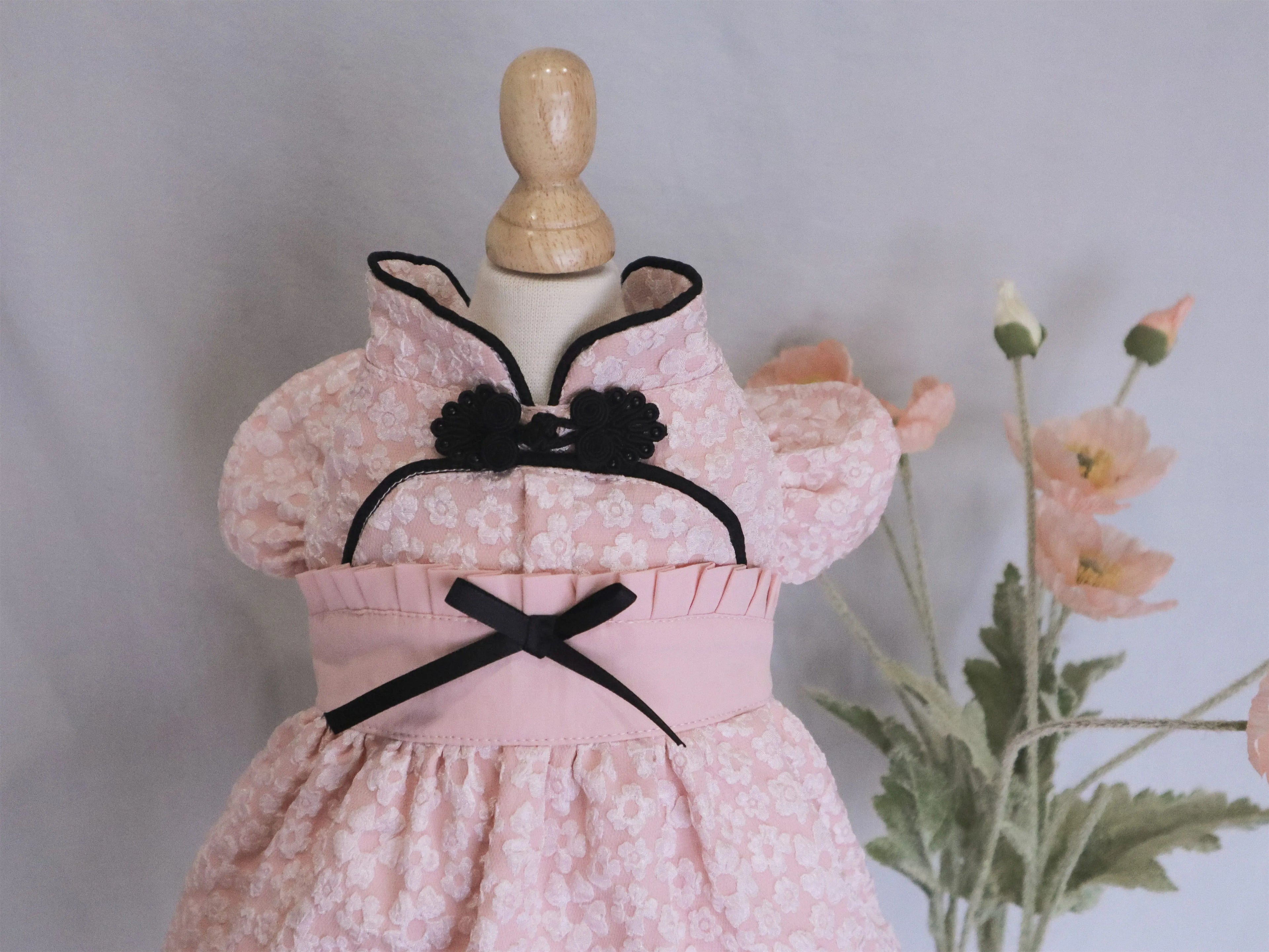 Pink Chinese Qipao Cat Birthday Outfit, Cat Dress Party Look