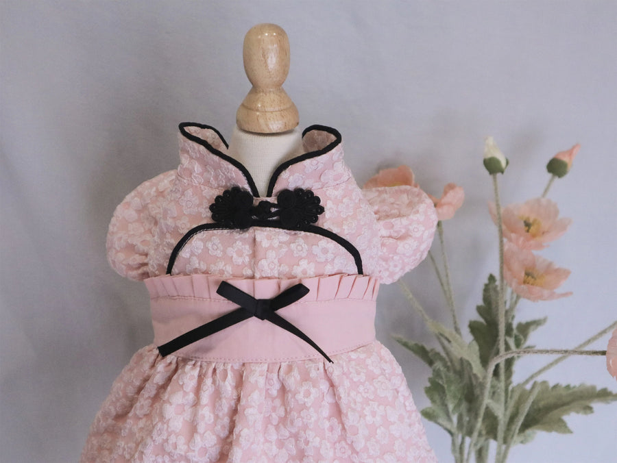 Pink Chinese Qipao Cat Birthday Outfit, Cat Dress Party Look