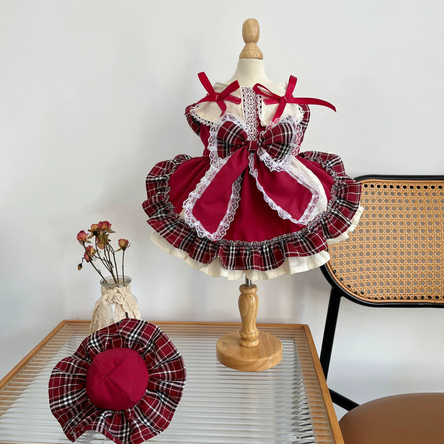Plaid Bow Lolita Cat Princess Dress, Dog Clothes for Small Dogs