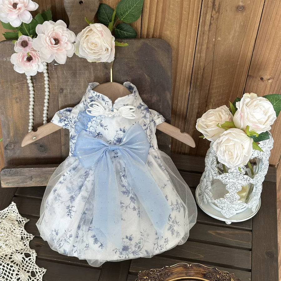 Blue Porcelain Tulle Cat Dress, Cat Birthday Outfit