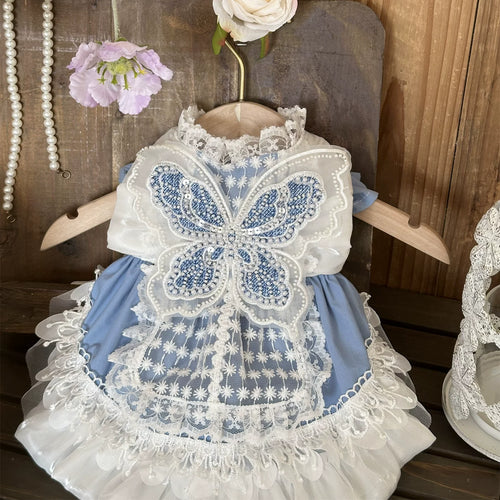 Blue Denim Fairy Cat Princess Dress, Small Dog Outfit