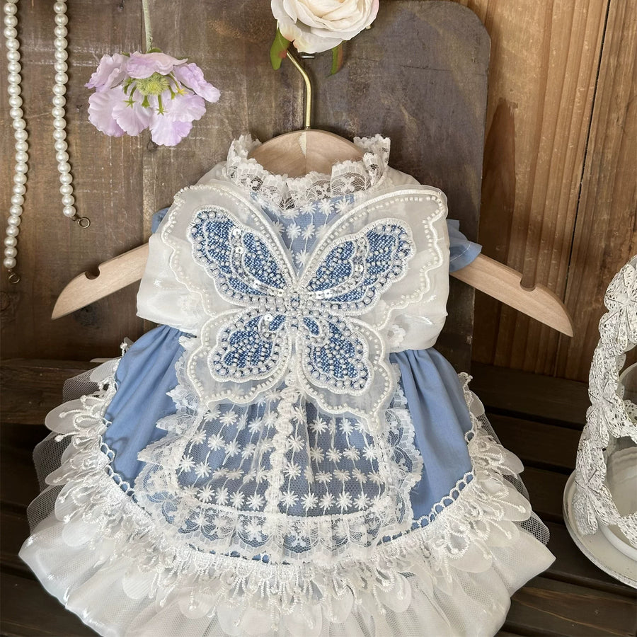 Blue Denim Fairy Cat Princess Dress, Small Dog Outfit
