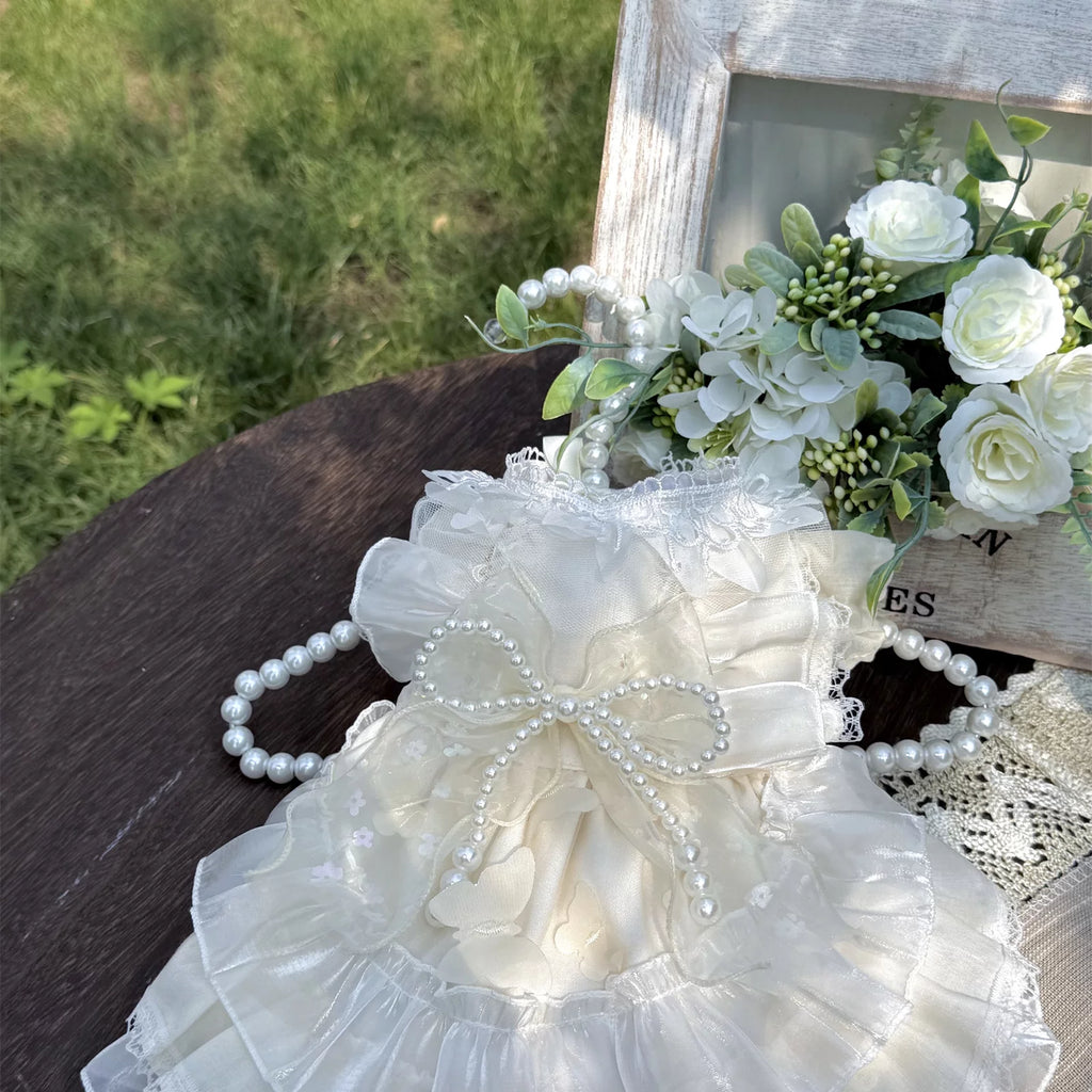 Beige Butterfly Pearl Tutu Pet Dress for Dogs and Cats