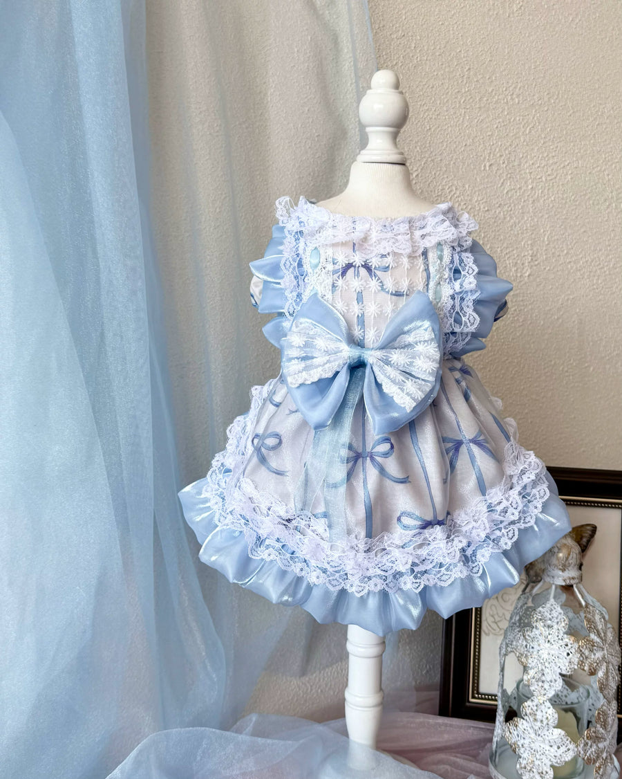 Gray Blue Bow Cat Dress, Dog Clothes for Small Dogs