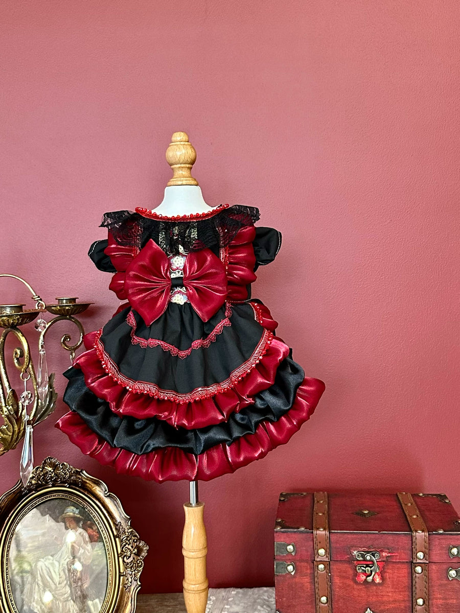 Red Black Starlight Cat Dress, Small Dog Dress