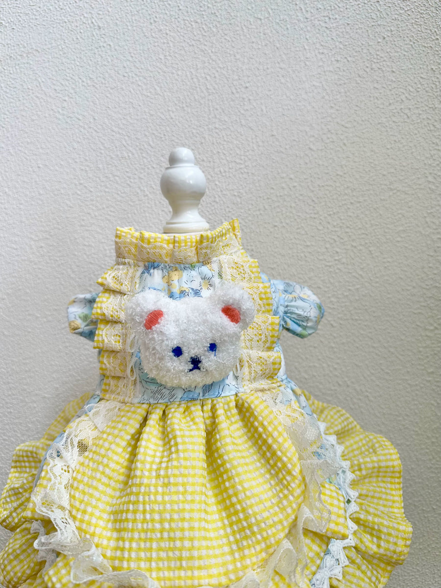 Yellow Bear Cat Dress, Cute Dog Clothes Winter Outfit