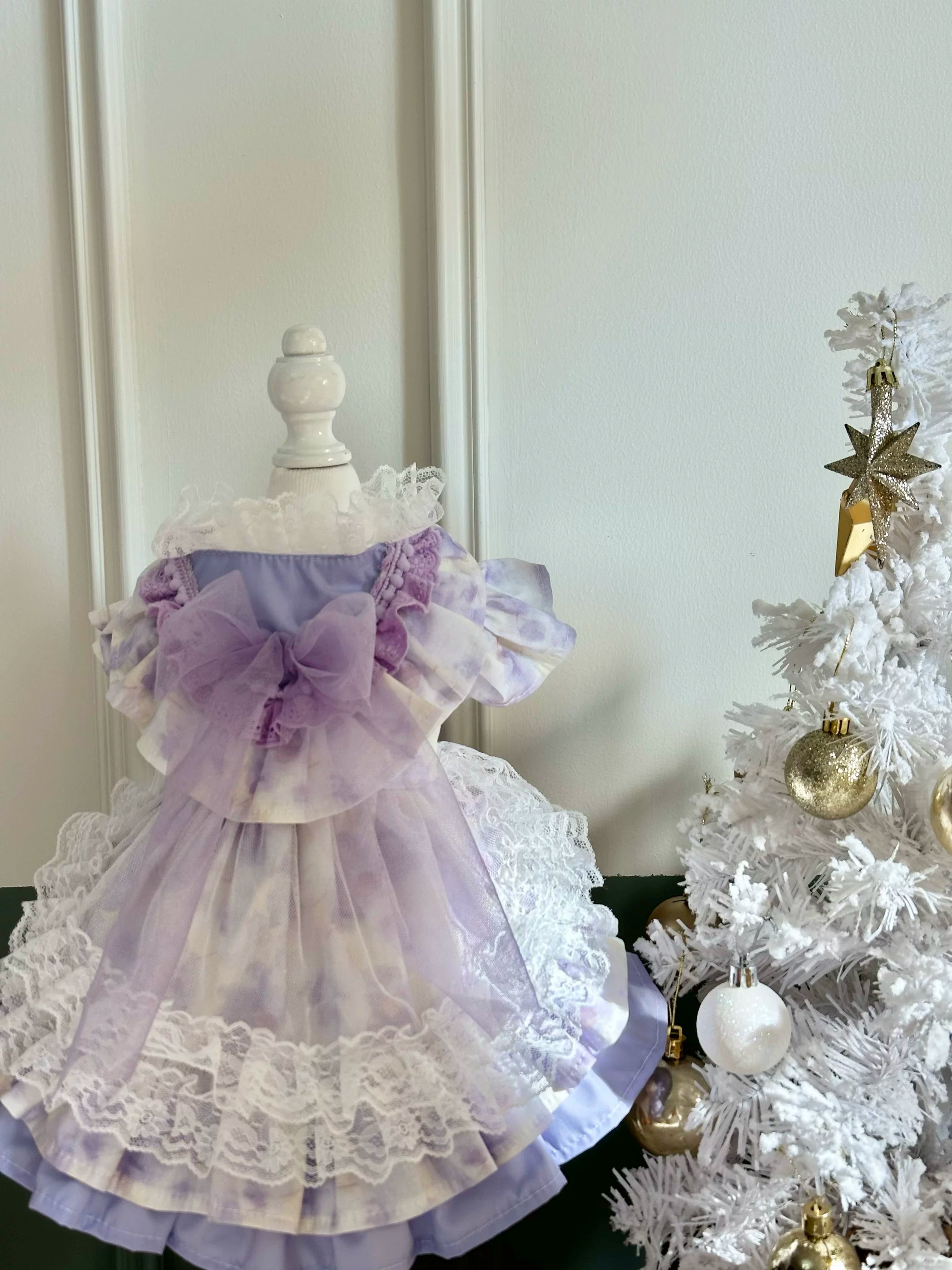 Purple Lace Feather Tulle Pet Dress for Cats and Small Dogs - Image 5