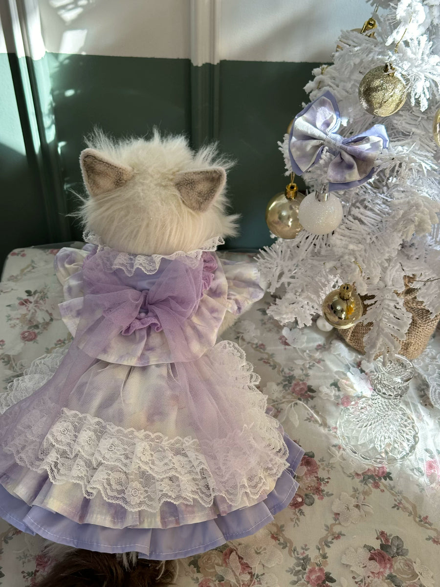 Purple Lace Feather Tulle Pet Dress for Cats and Small Dogs - Image 3