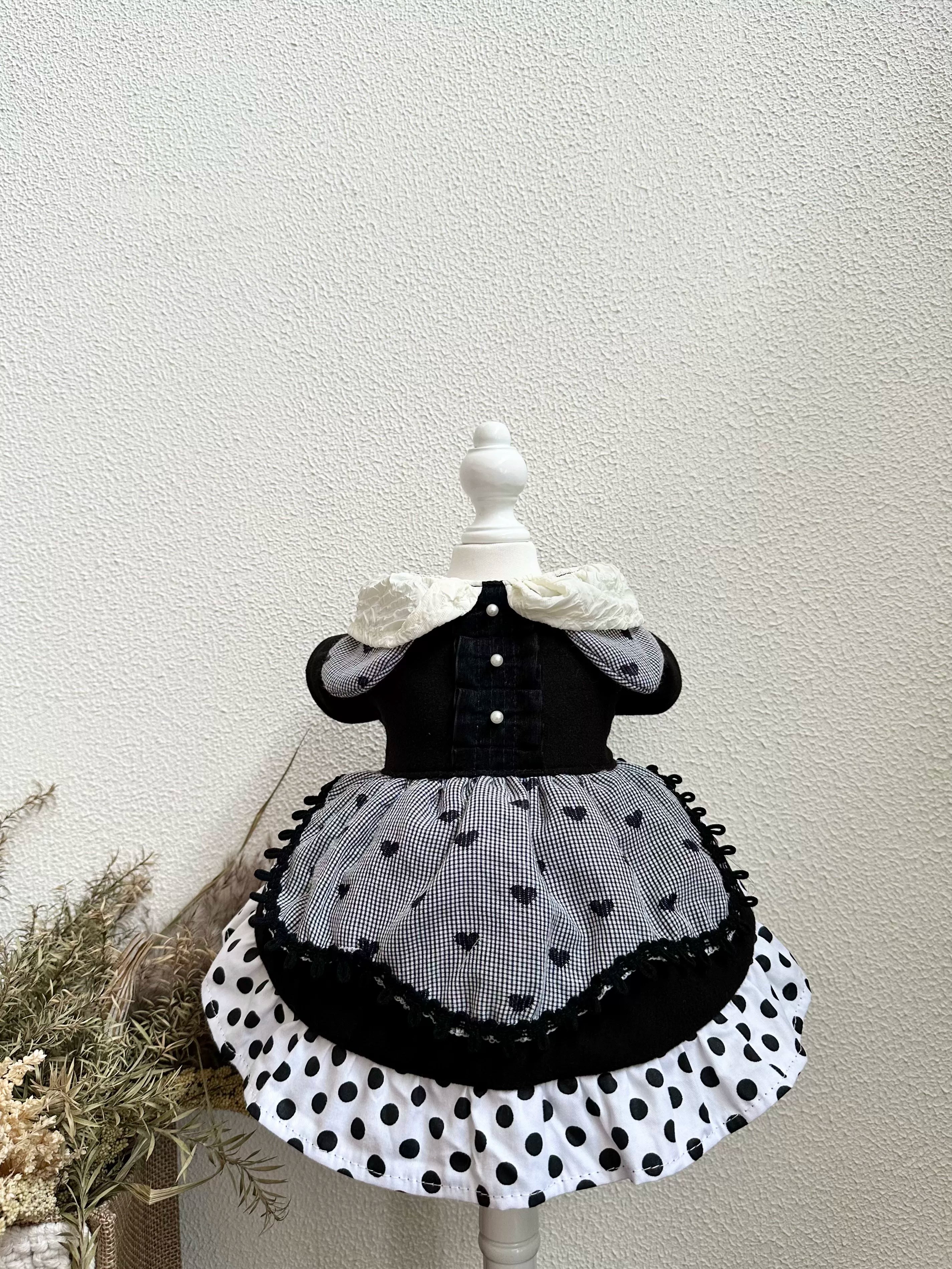 Black Heart Polka Dot Cat Clothes, Dog Clothes for Small Dogs