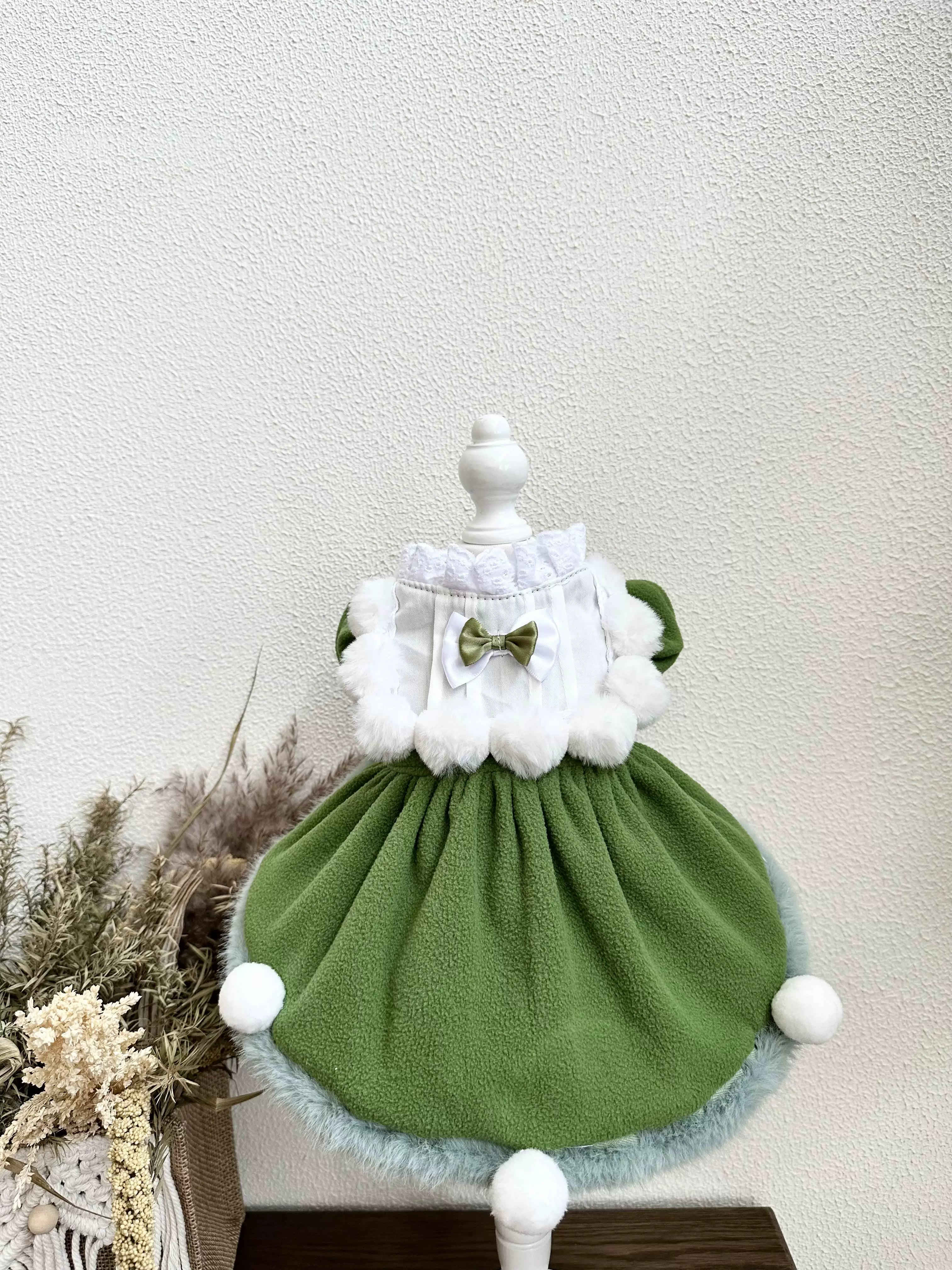 Green Fleece Cat Clothes, Cat Winter Clothing for Pets