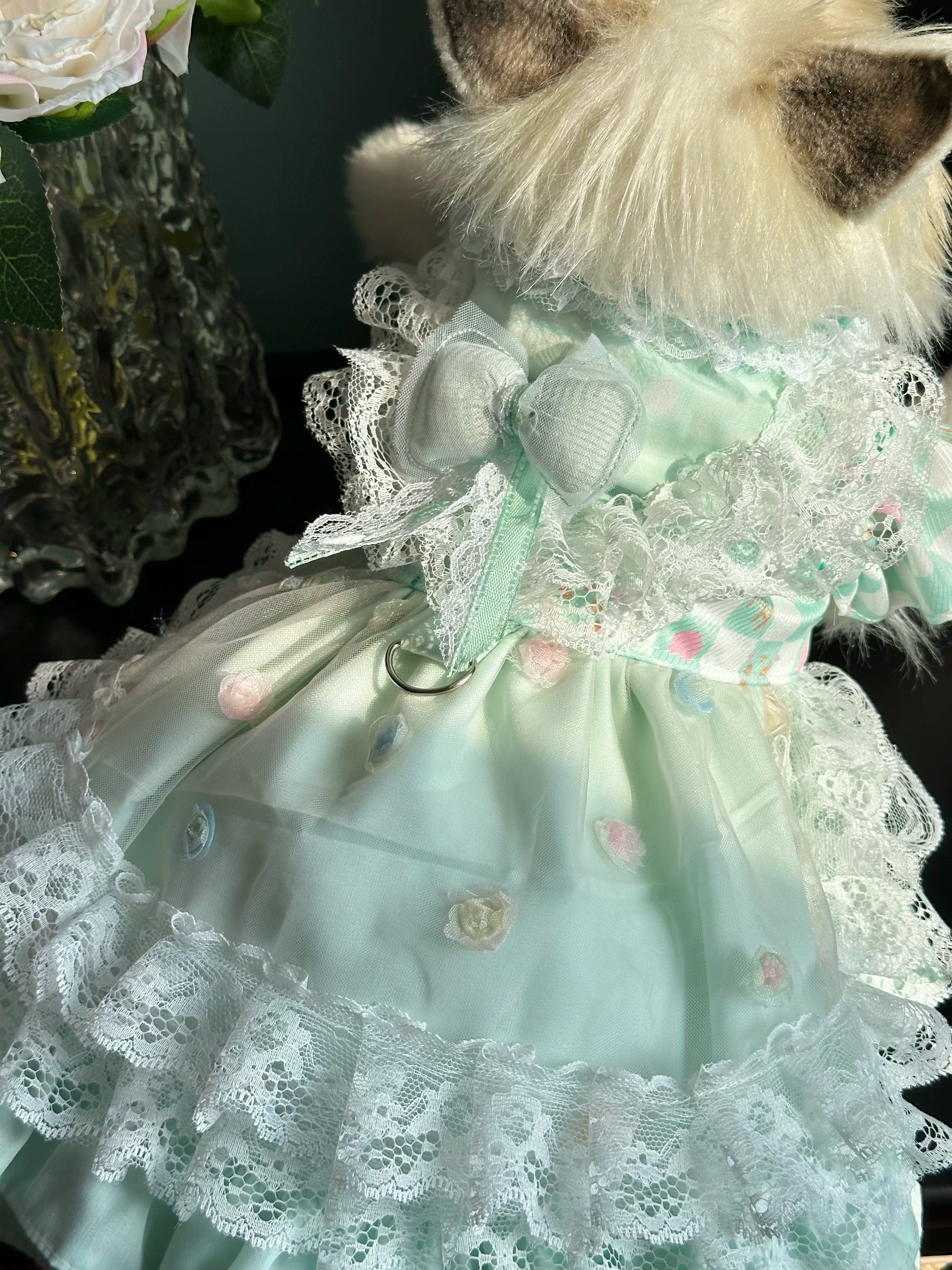 Mint Green Lace Rose Cat Princess Dress, Cat Apparel - image 12