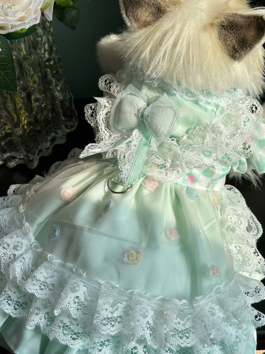 Mint Green Lace Rose Cat Princess Dress, Cat Apparel - image 12